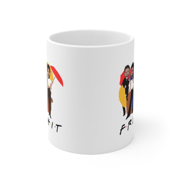 Free Hit FPL mug with Rice, Cherki, Szoboszlai, Gabriel, Bruno Fernandes and Pickford as the six friends, Fantasy Premier League gift