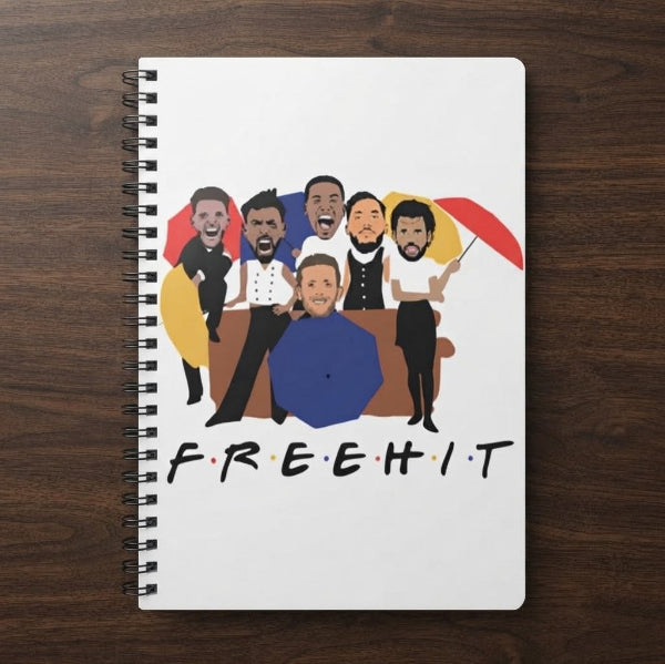 Free Hit A5 notebook with Rice, Cherki, Szoboszlai, Gabriel, Bruno Fernandes and Pickford as the six friends, Fantasy Premier League gift
