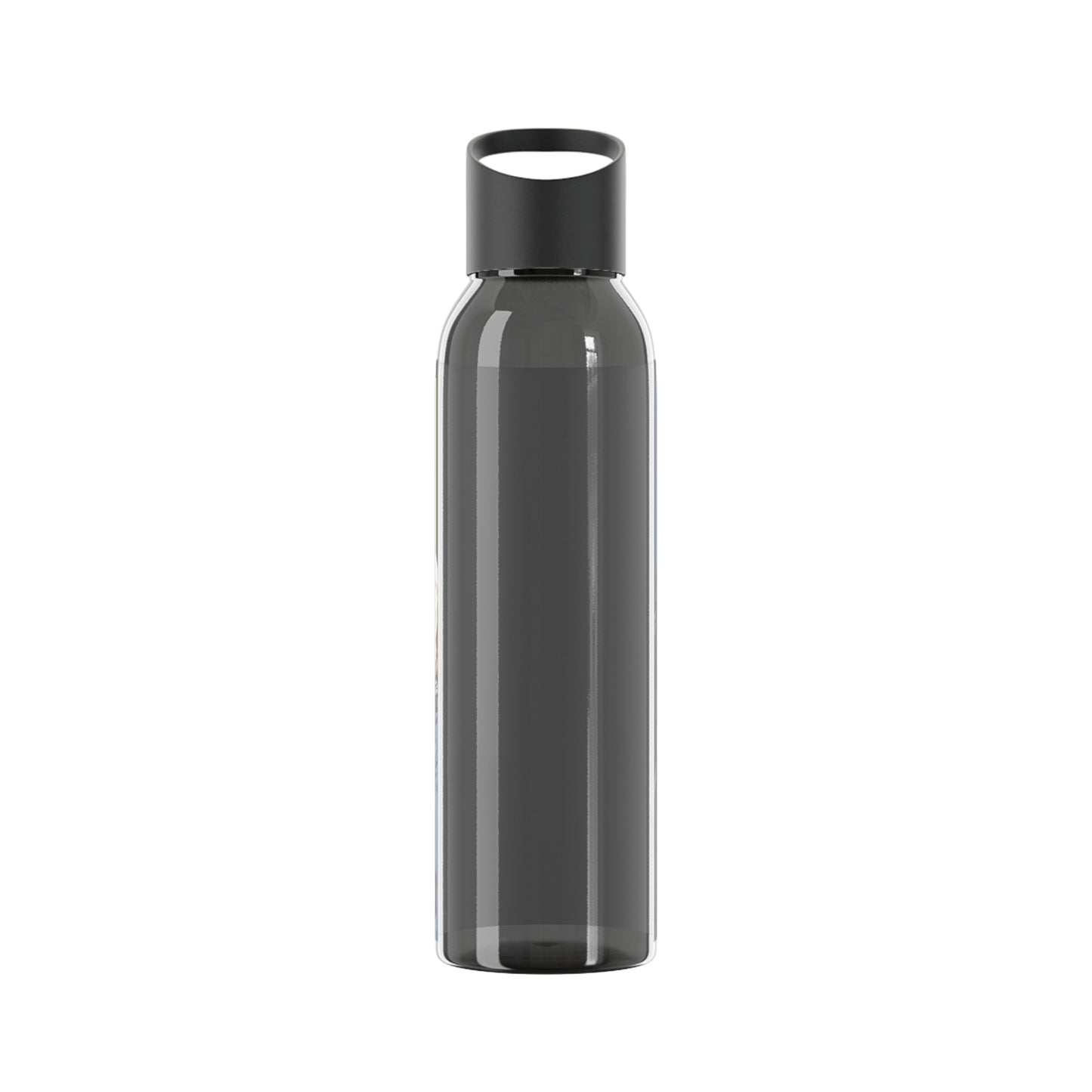 Green water bottle with a white background