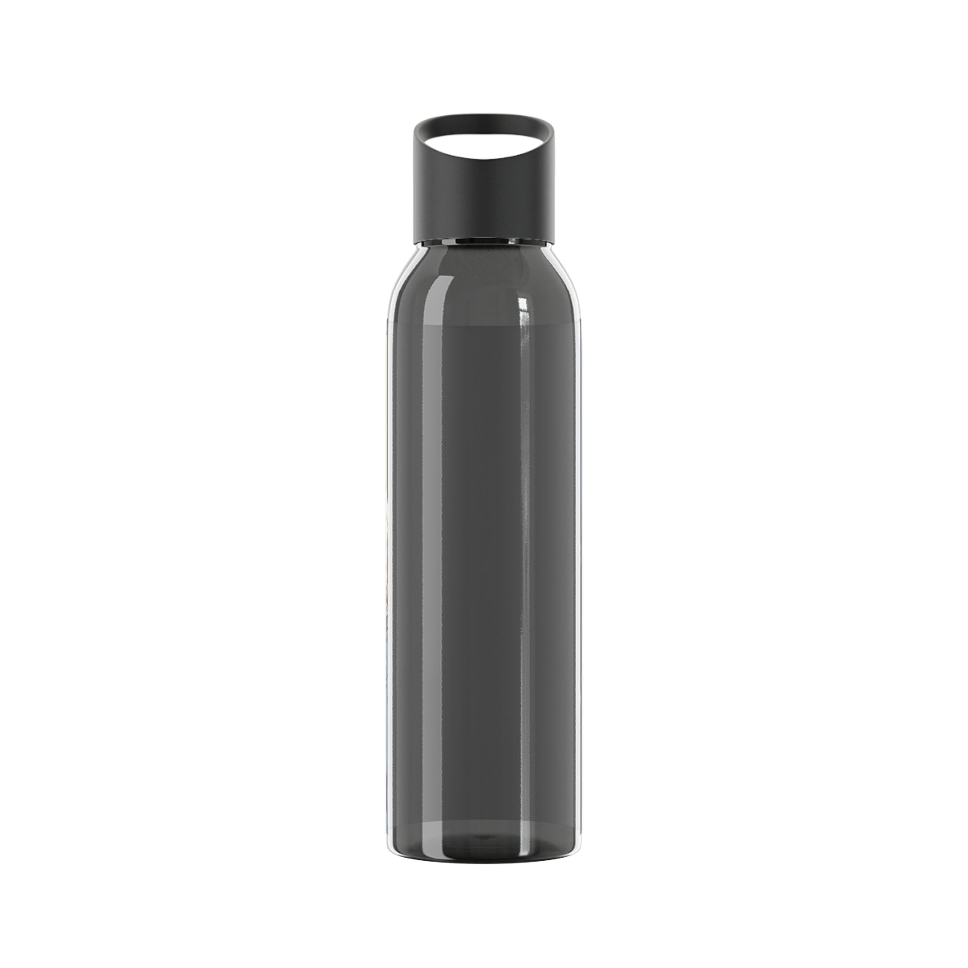Green water bottle with a white background
