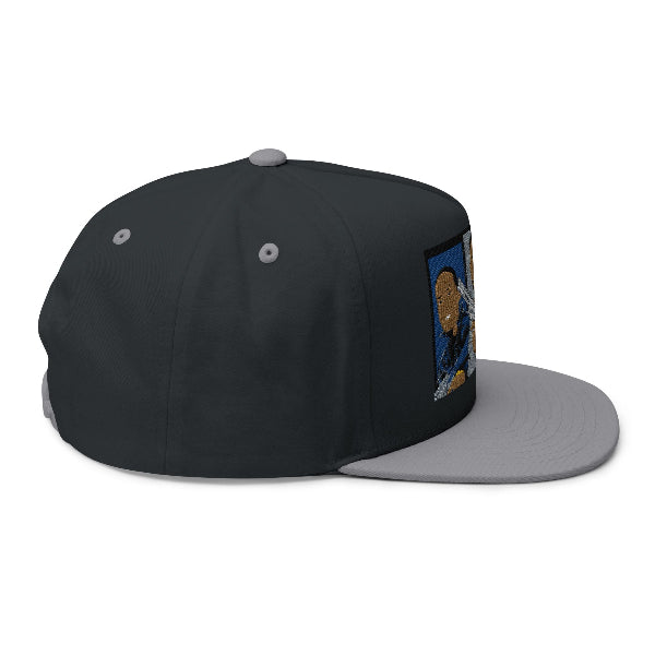 Black and gray cap with a logo on a white background