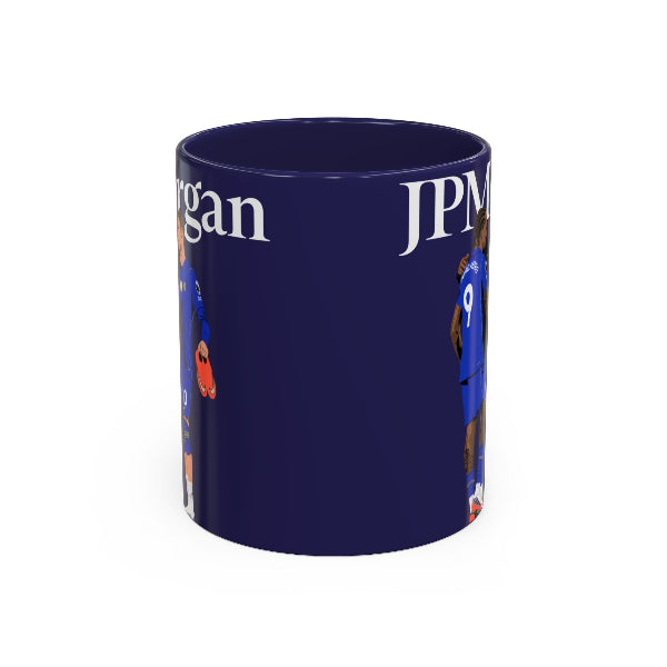 JPMorgan Chelsea mug with illustrations of Joao Pedro, Morgan Rogers and Cole Palmer, Fantasy Premier League gift