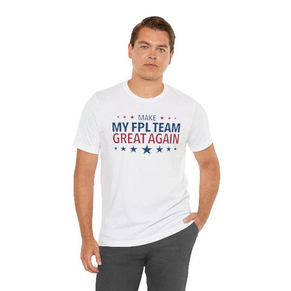 Man wearing a white t-shirt with 'NOVEMBER IS COMING' text on a white background