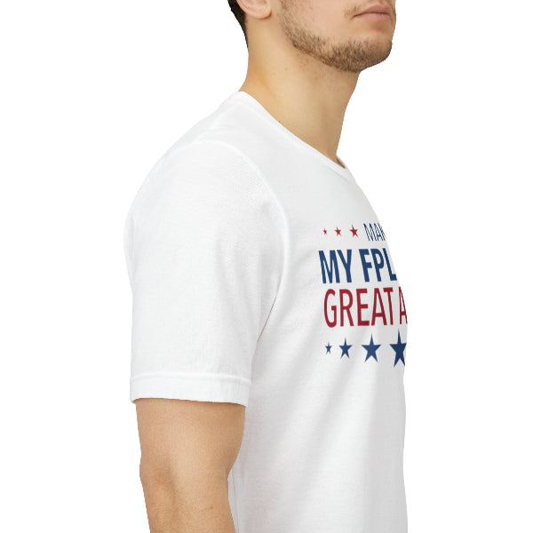 White t-shirt with 'Make My Family Great Again' text and stars on a white background