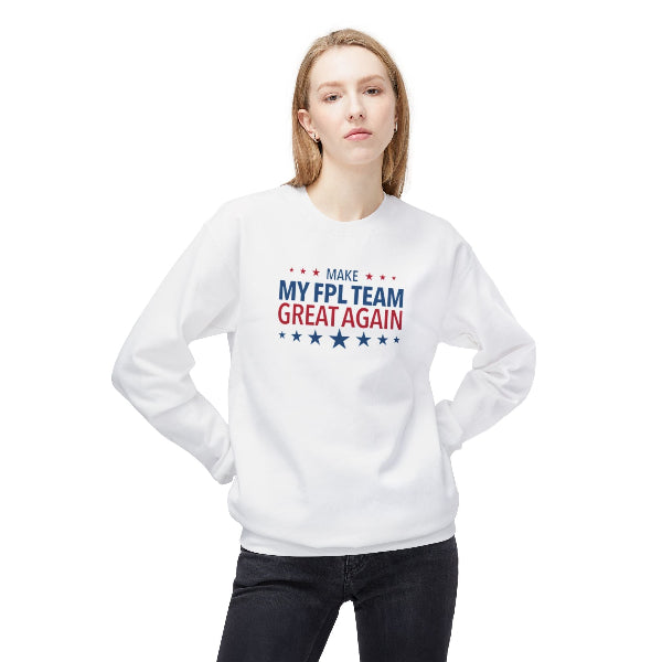 A woman modeling a white crewneck sweatshirt with a 'Las Vegas' graphic on the chest, paired with black jeans, against a plain white background.