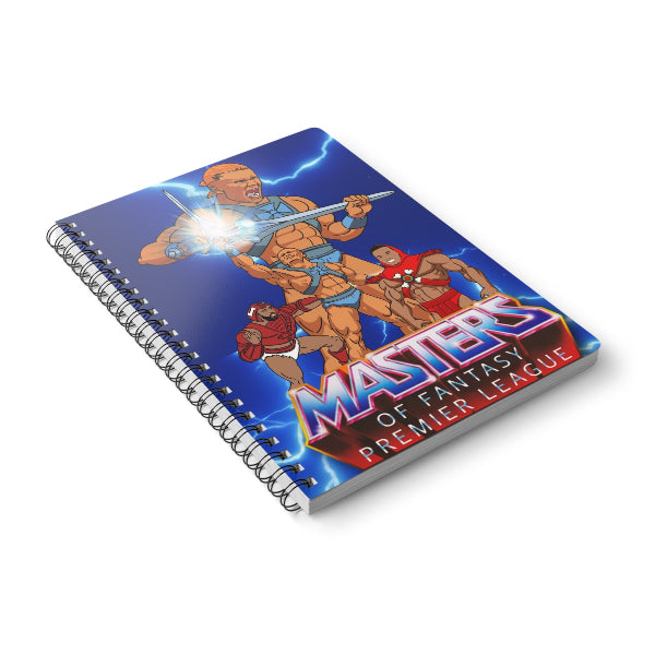 Notebook with 'Masters of Fantasy Premier League' design on a white background