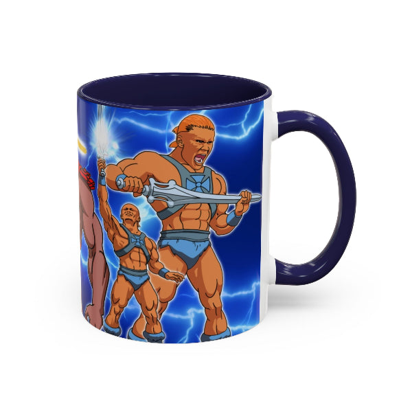 Mug with He-Man character design on a blue background
