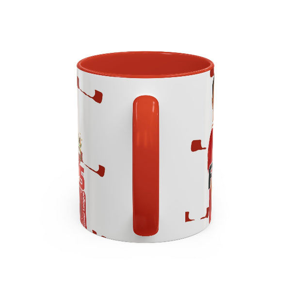 White mug with red interior and handle on a white background