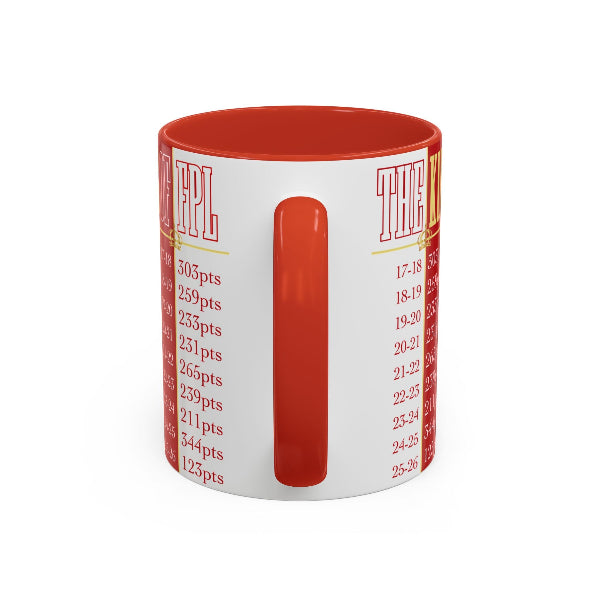 Mug with red interior and exterior, featuring 'FPL' and point values on a white background