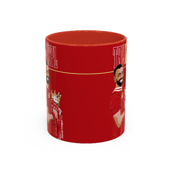 Red cylindrical container with images of a person and text on a white background