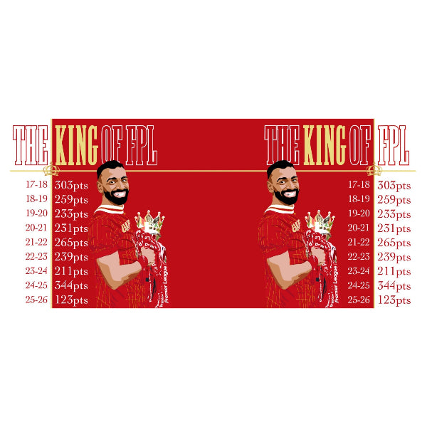 Illustration of a man in a red outfit with a crown, labeled 'The King of FPL', on a red background.