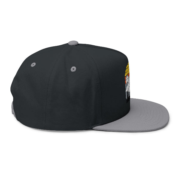 Black and gray cap with a logo on a white background
