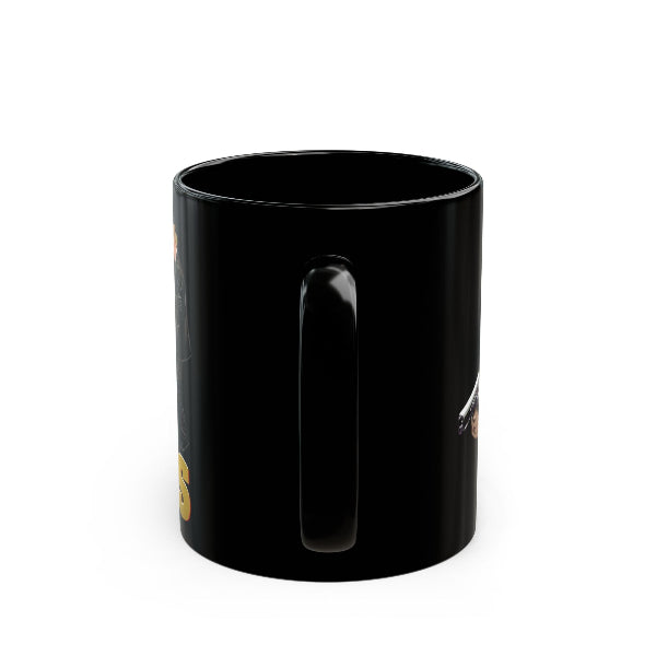 Black mug with a handle on a white background