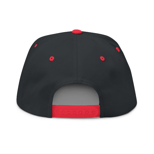 Black cap with red accents on a white background