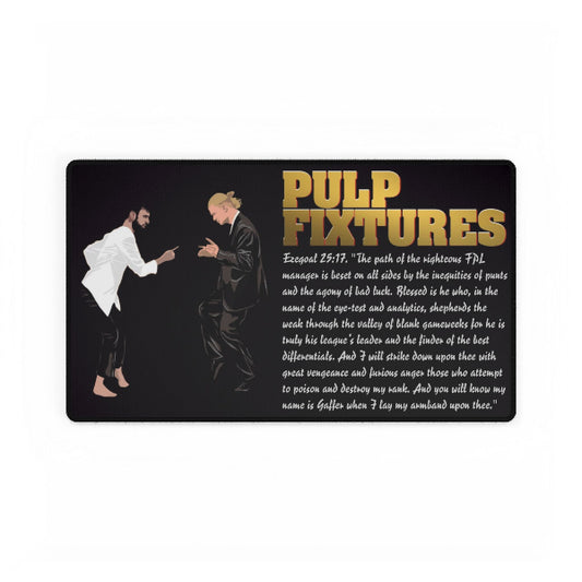 Card with two figures in a confrontation and 'Pulp Fixtures' text on a black background
