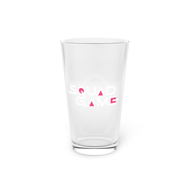 Clear glass with 'Squad Game' text on a white background