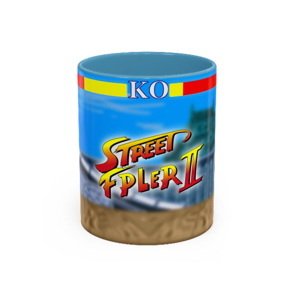 Cylindrical container with 'Street Fighter II' branding on a white background