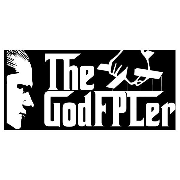 Logo with text 'The GodFPLer' featuring a silhouette of a person and a hand holding a pen on a black background.