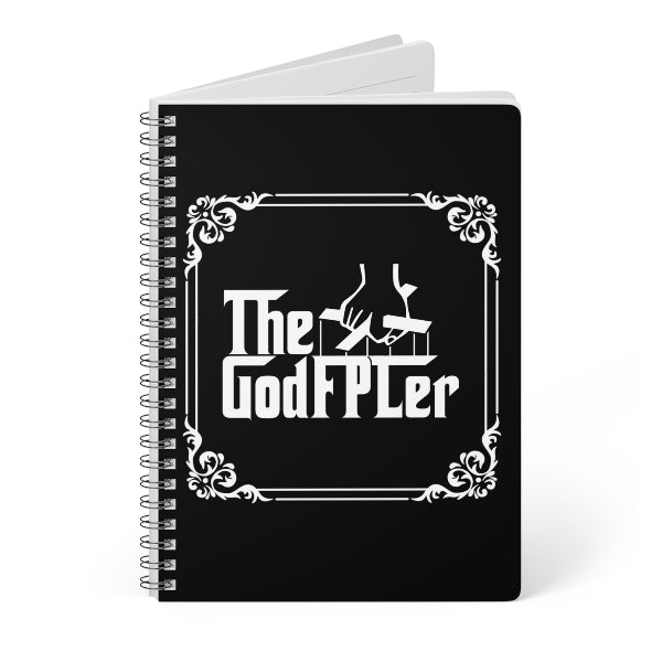 Black notebook with 'The GodFPLer' design on a white background