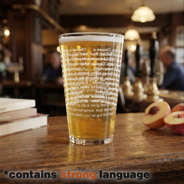 Transferspotting monologue FPL parody pint glass, Fantasy Premier League gift