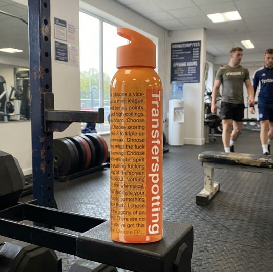 Transferspotting monologue FPL parody water bottle, Fantasy Premier League gift