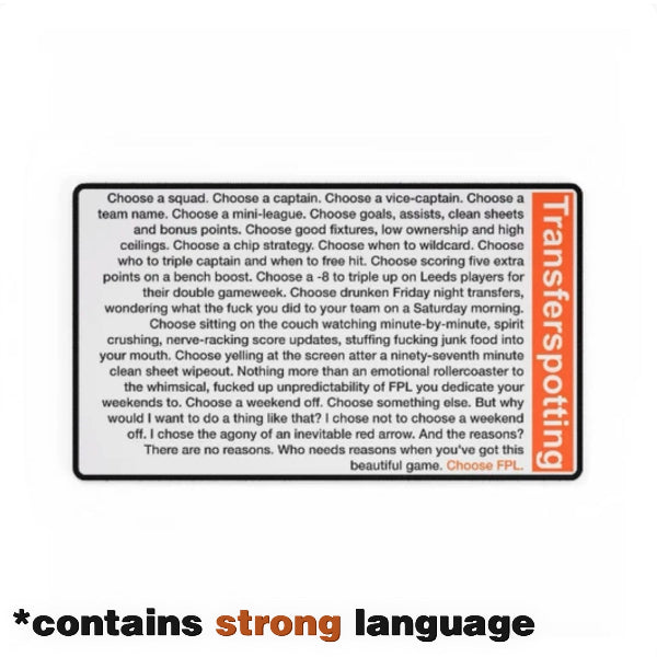 Transferspotting monologue FPL parody desk mat, Fantasy Premier League gift